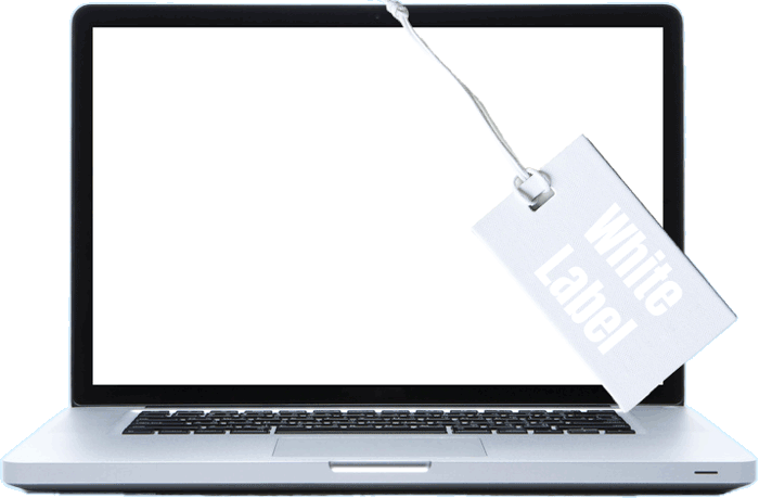 Notebook mit weißem Bildschirm und einen White Label Etikett